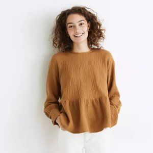 Madewell Gauze Button-Back Peplum Top, Gold Size M